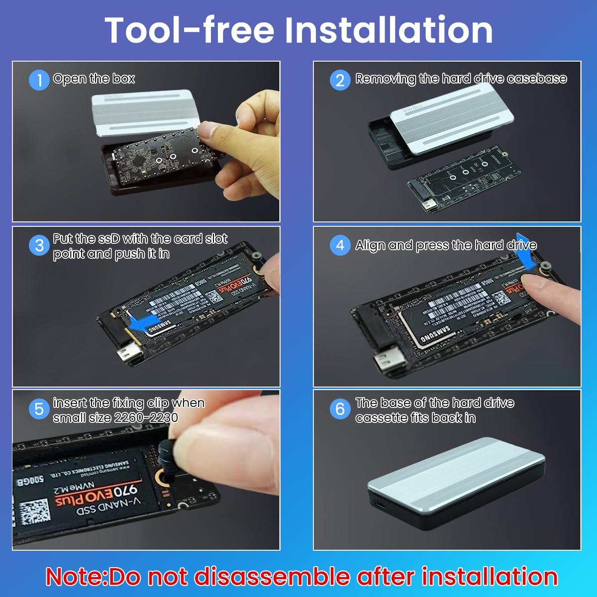 Verilux M.2 NVMe SSD Enclosure with Type C Cable, USB C External NVMe SSD Enclosure, RGB 10Gbps M.2 NVMe to USB Adapter, USB 3.2 M.2 NVMe Reader Supports M and B & M Keys, Fits 2230 2242 2260 2280 Verilux M.2 NVMe SSD Enclosure with Type C Cable, USB C External NVMe SSD Enclosure, RGB 10Gbps M.2 NVMe to USB Adapter, USB 3.2 M.2 NVMe Reader Supports M and B & M Keys, Fits 2230 2242 2260 2280